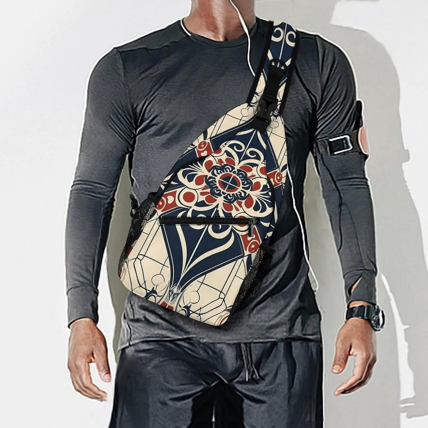 Sling Backpack Crossbody for Man Woman Line Outline Pattern Cross Body Adjustable Chest Bag