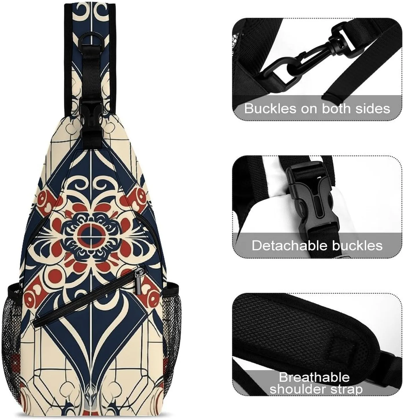 Sling Backpack Crossbody for Man Woman Line Outline Pattern Cross Body Adjustable Chest Bag