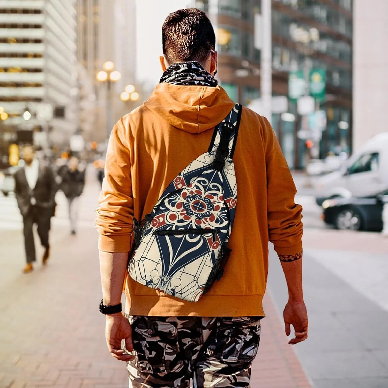 Sling Backpack Crossbody for Man Woman Line Outline Pattern Cross Body Adjustable Chest Bag