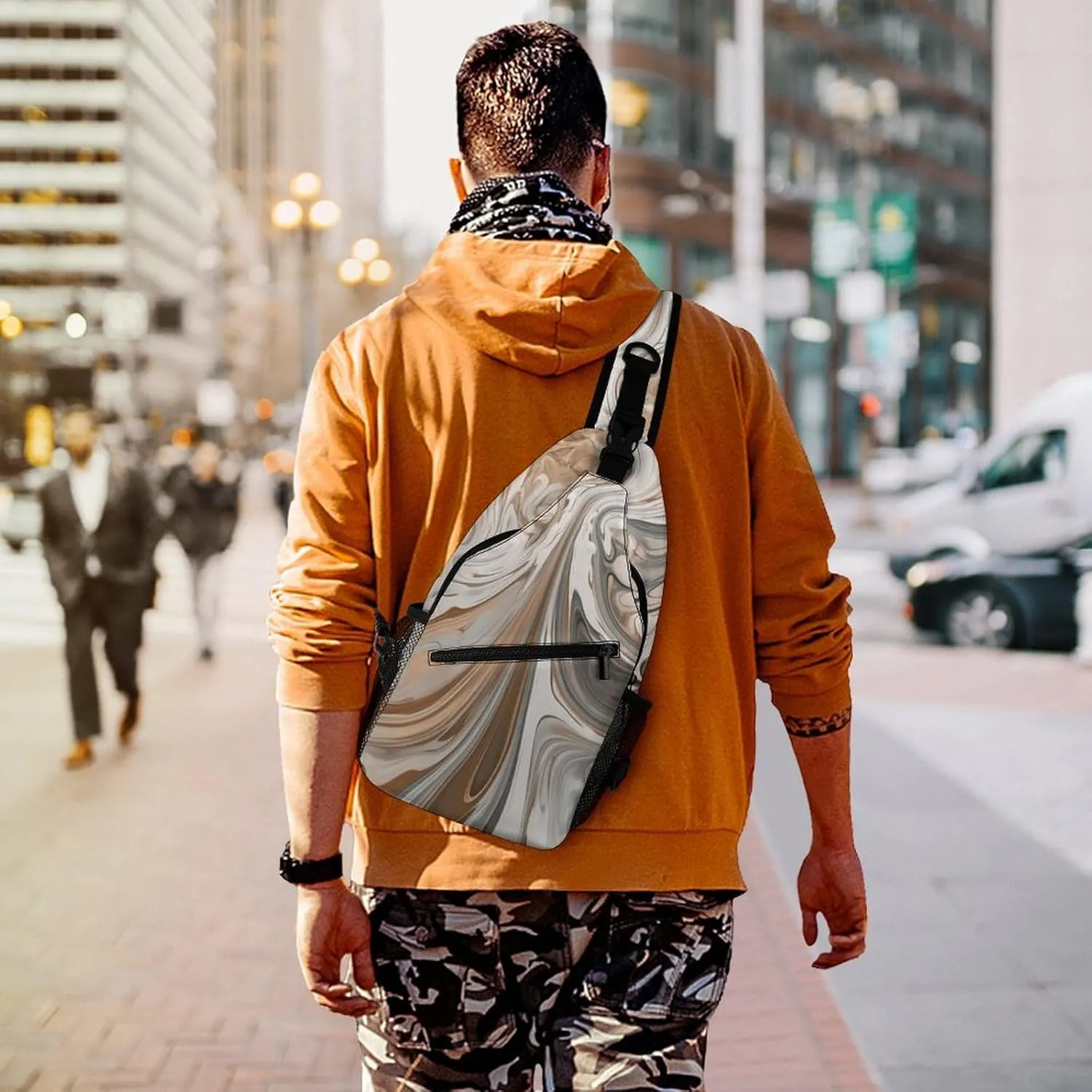 Sling Backpack Crossbody for Man Woman Marble Background Cross Body Adjustable Chest Bag