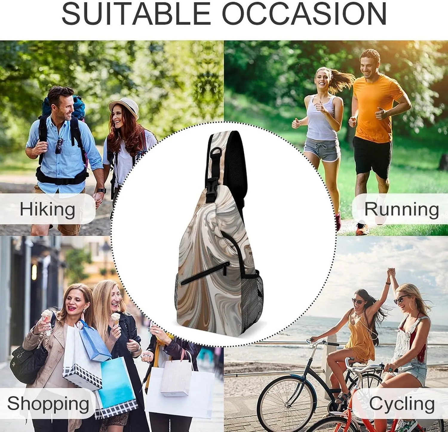 Sling Backpack Crossbody for Man Woman Marble Background Cross Body Adjustable Chest Bag