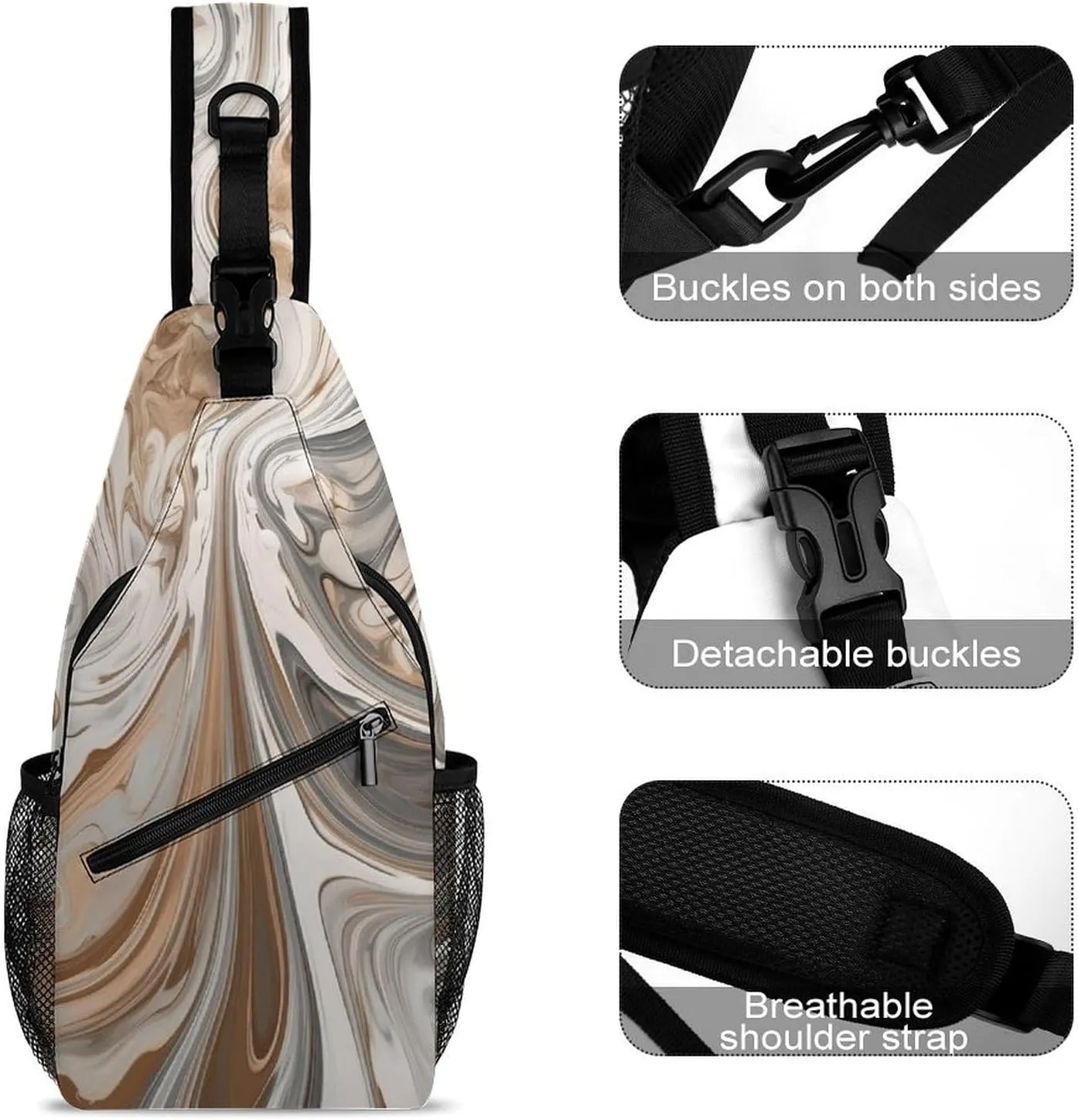 Sling Backpack Crossbody for Man Woman Marble Background Cross Body Adjustable Chest Bag
