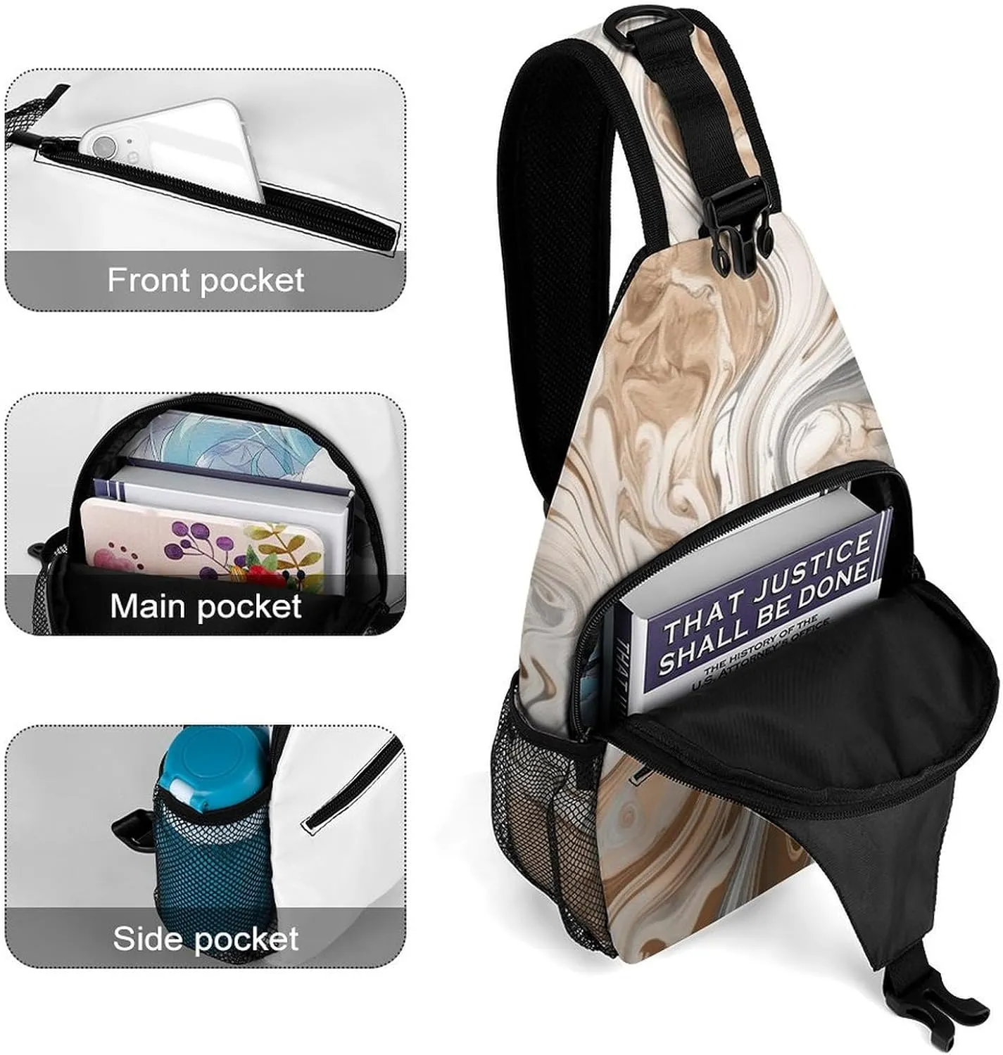 Sling Backpack Crossbody for Man Woman Marble Background Cross Body Adjustable Chest Bag