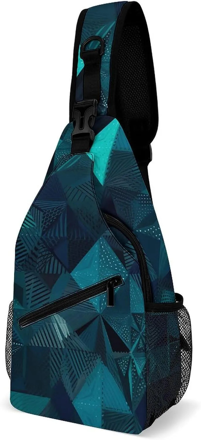 Sling Backpack Crossbody for Man Woman Navy Blue And Teal Cross Body Adjustable Chest Bag