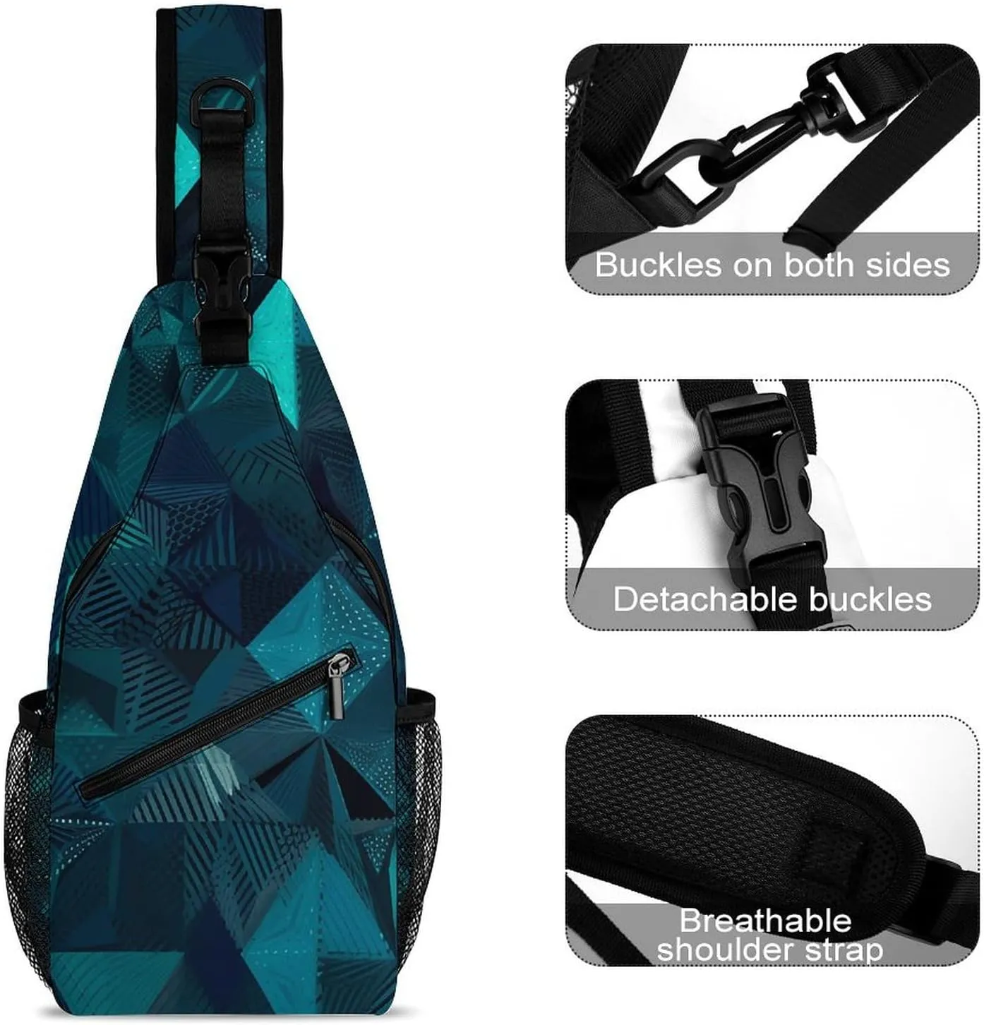 Sling Backpack Crossbody for Man Woman Navy Blue And Teal Cross Body Adjustable Chest Bag
