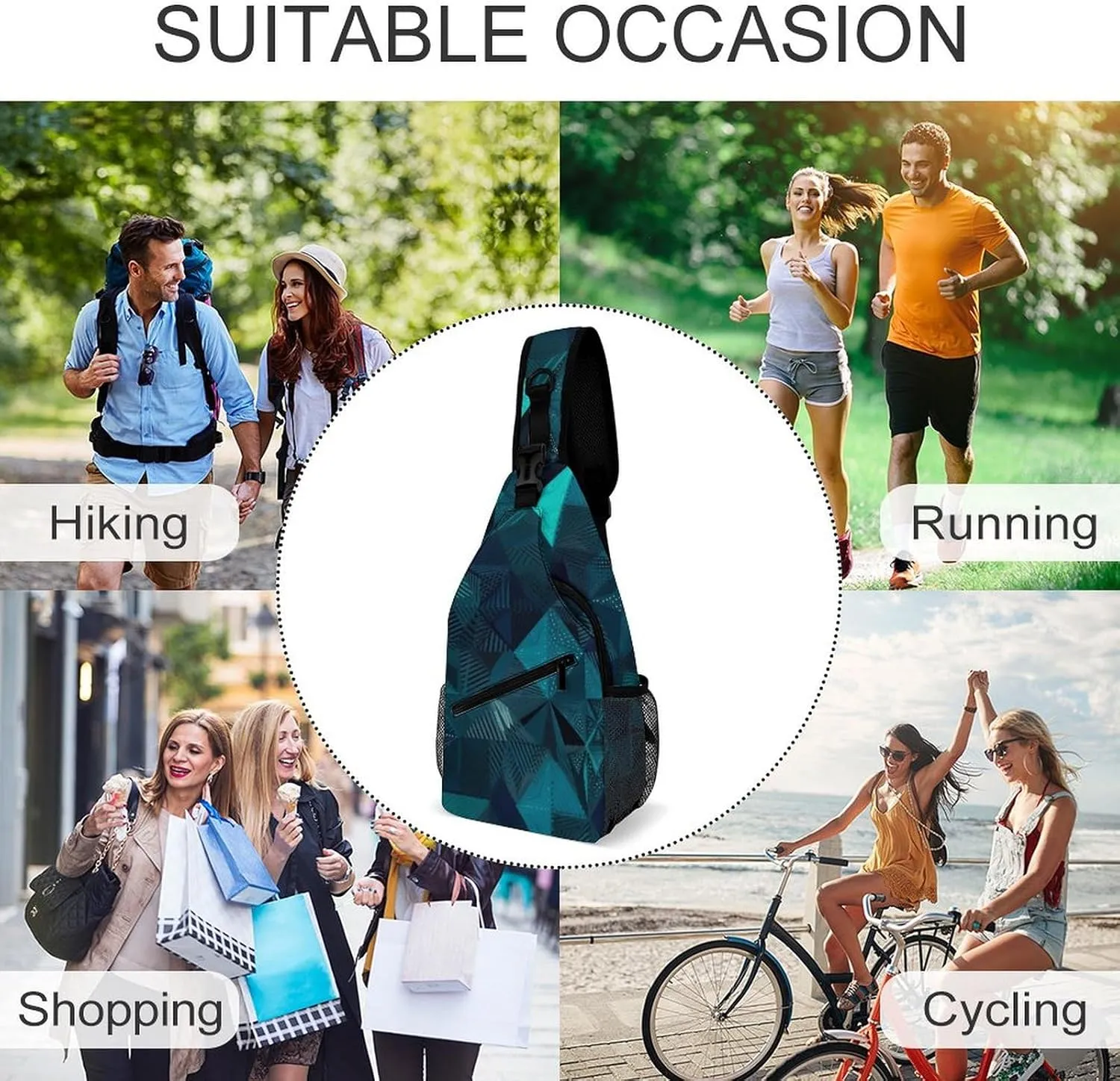 Sling Backpack Crossbody for Man Woman Navy Blue And Teal Cross Body Adjustable Chest Bag