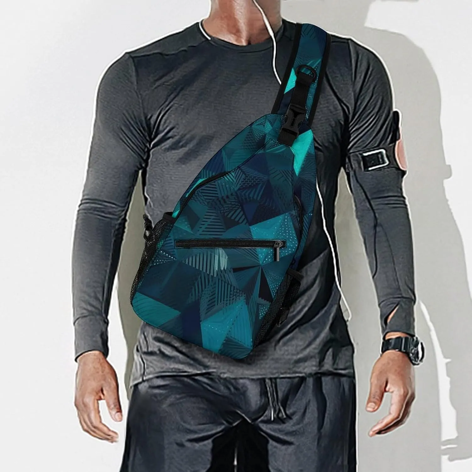 Sling Backpack Crossbody for Man Woman Navy Blue And Teal Cross Body Adjustable Chest Bag