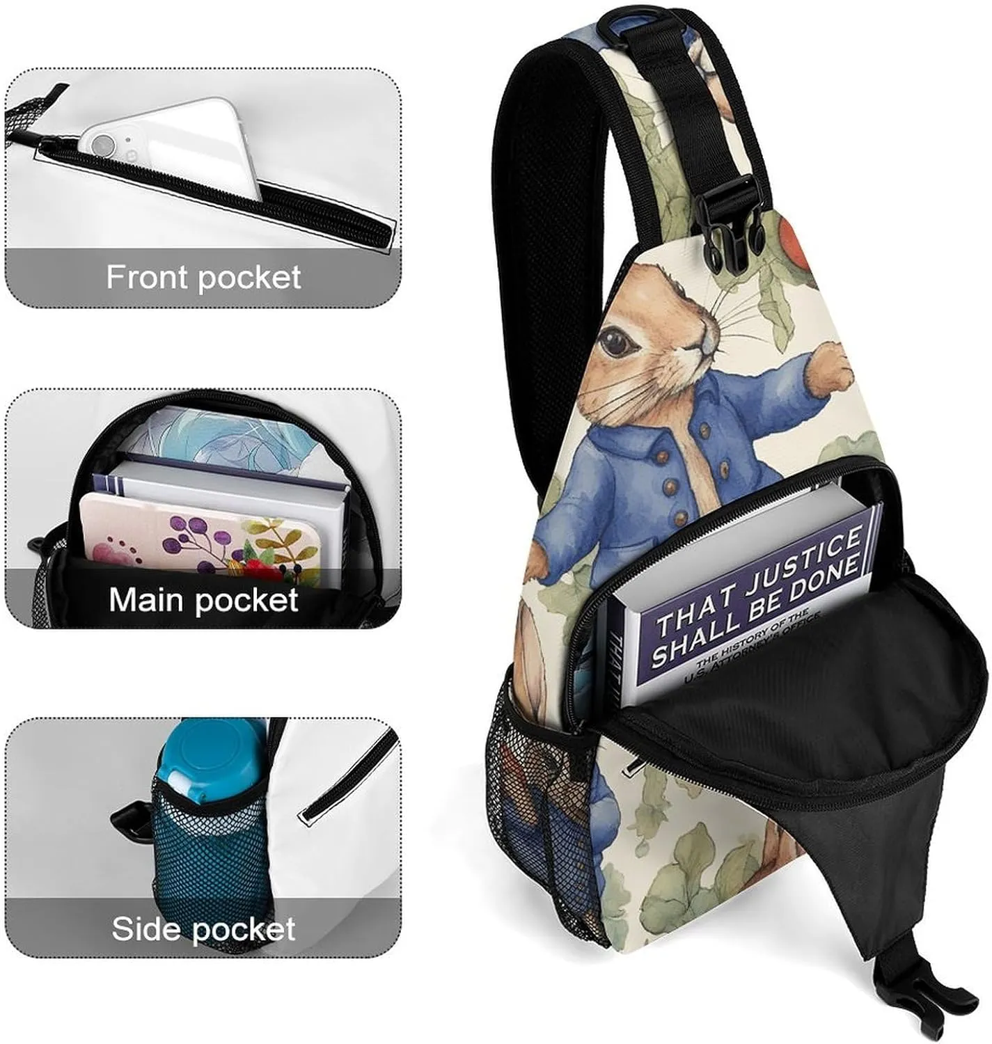 Sling Backpack Crossbody for Man Woman Rabbit Eating Cross Body Adjustable Chest Bag