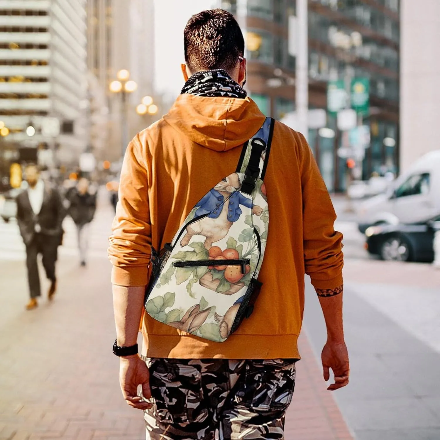 Sling Backpack Crossbody for Man Woman Rabbit Eating Cross Body Adjustable Chest Bag