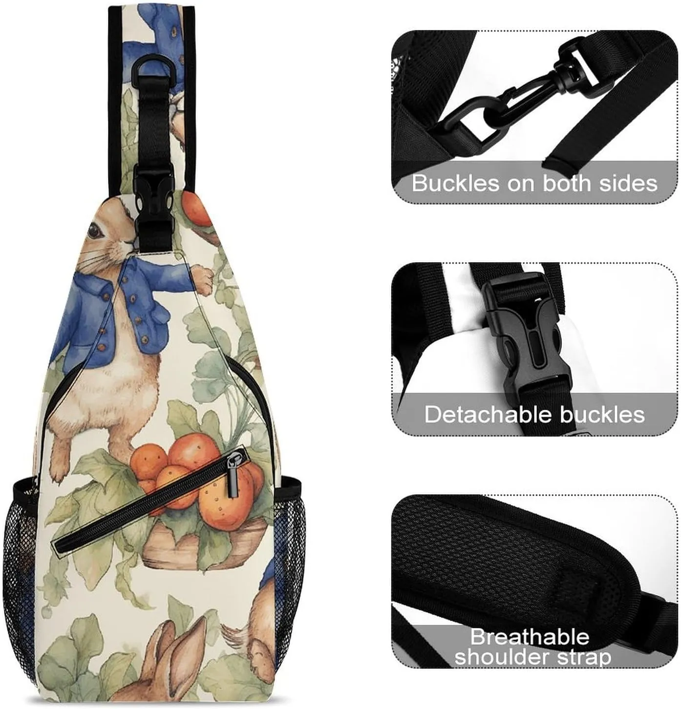 Sling Backpack Crossbody for Man Woman Rabbit Eating Cross Body Adjustable Chest Bag