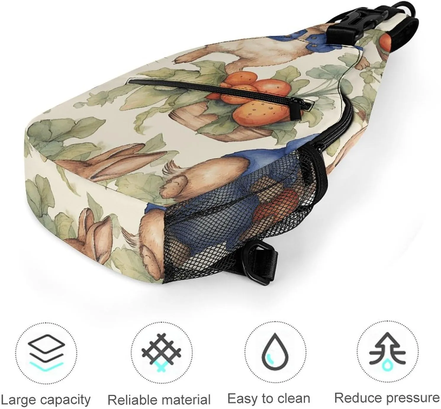 Sling Backpack Crossbody for Man Woman Rabbit Eating Cross Body Adjustable Chest Bag