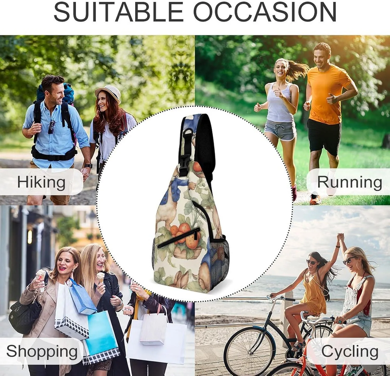 Sling Backpack Crossbody for Man Woman Rabbit Eating Cross Body Adjustable Chest Bag