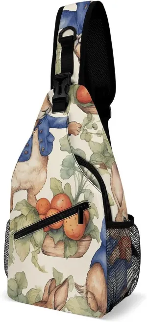 Sling Backpack Crossbody for Man Woman Rabbit Eating Cross Body Adjustable Chest Bag
