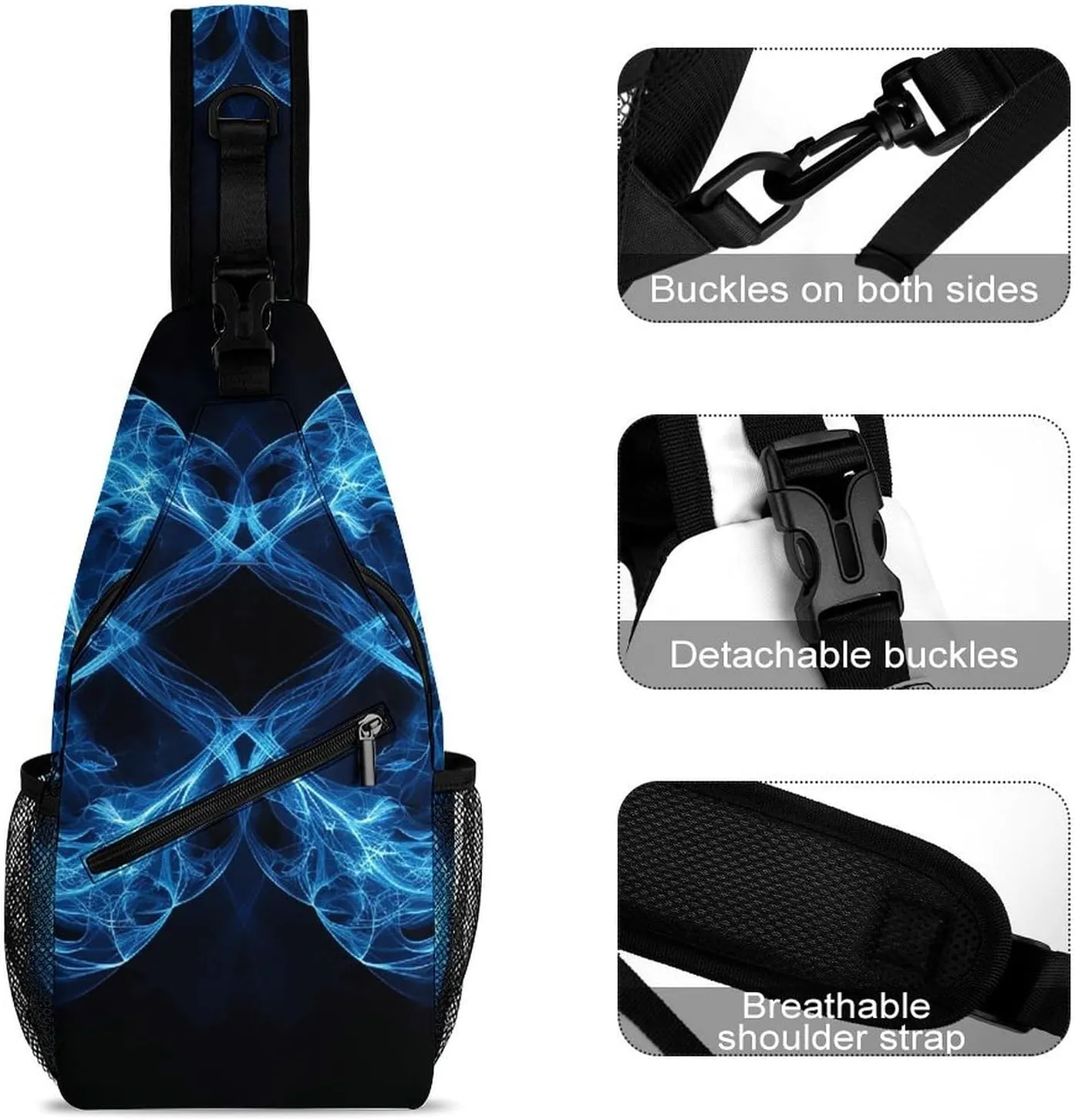 Sling Backpack Crossbody for Man Woman Two Blue Swirls Cross Body Adjustable Chest Bag
