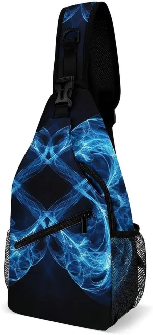 Sling Backpack Crossbody for Man Woman Two Blue Swirls Cross Body Adjustable Chest Bag