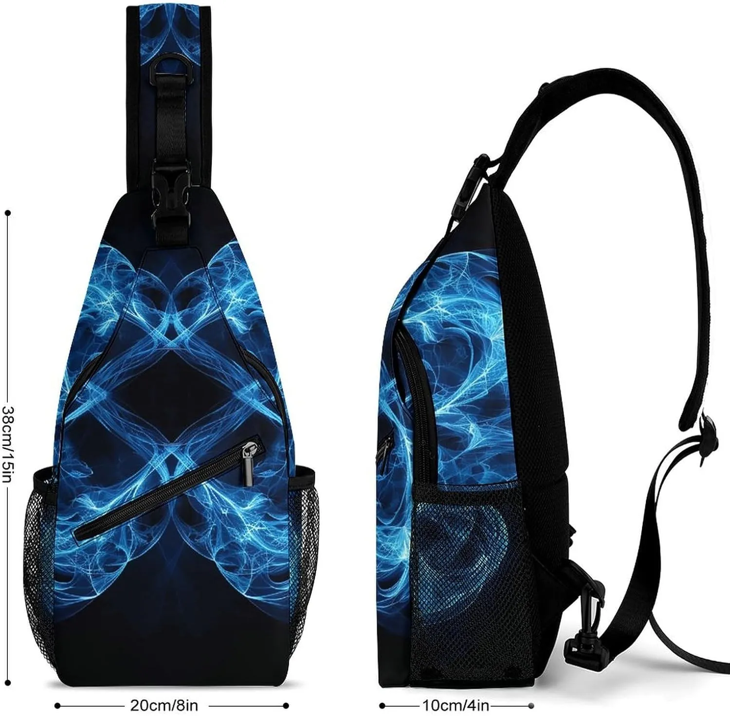 Sling Backpack Crossbody for Man Woman Two Blue Swirls Cross Body Adjustable Chest Bag