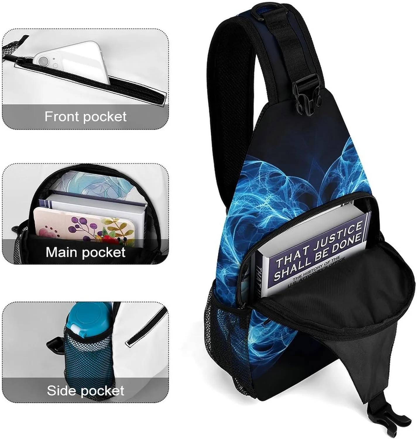 Sling Backpack Crossbody for Man Woman Two Blue Swirls Cross Body Adjustable Chest Bag