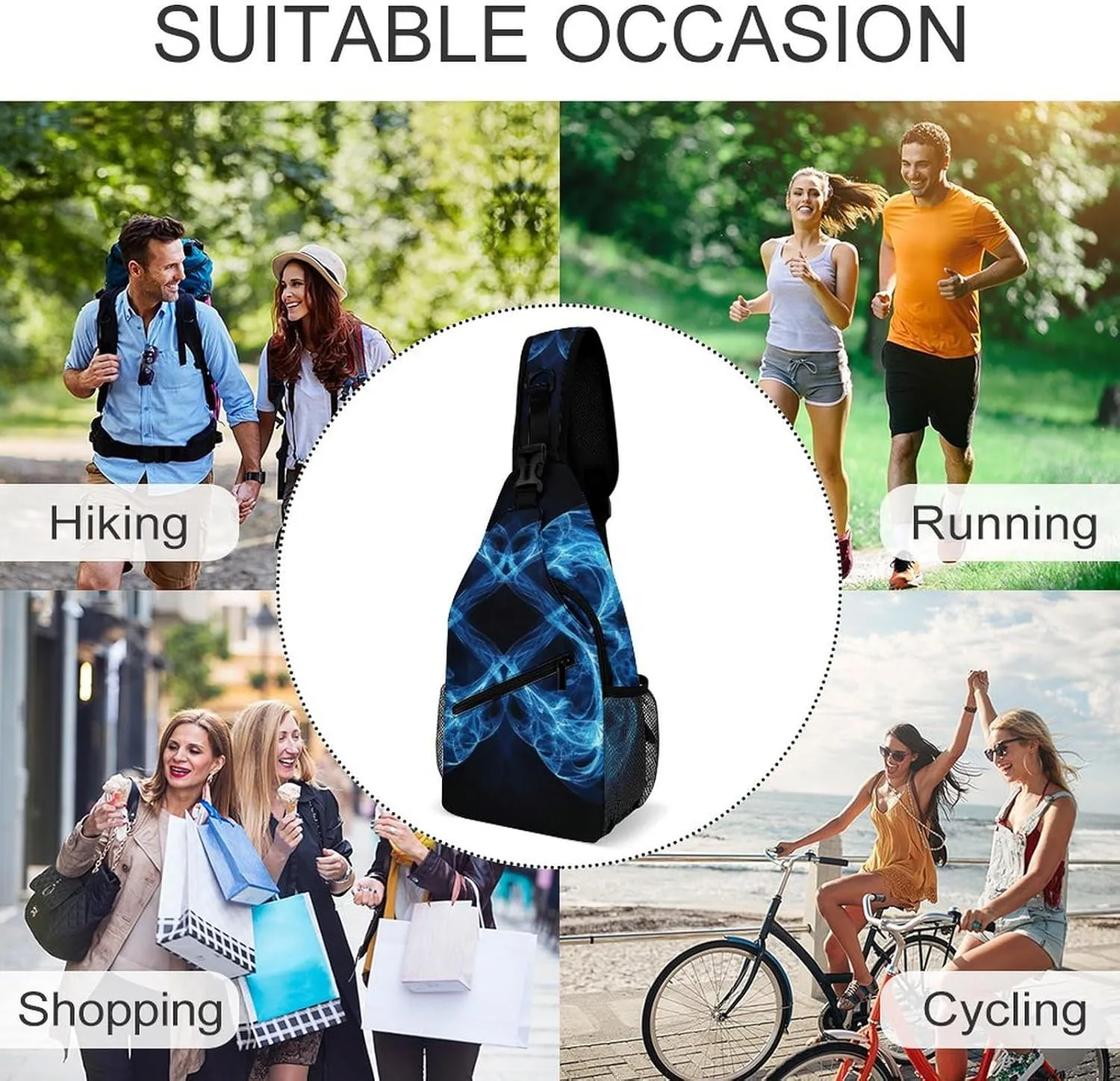 Sling Backpack Crossbody for Man Woman Two Blue Swirls Cross Body Adjustable Chest Bag