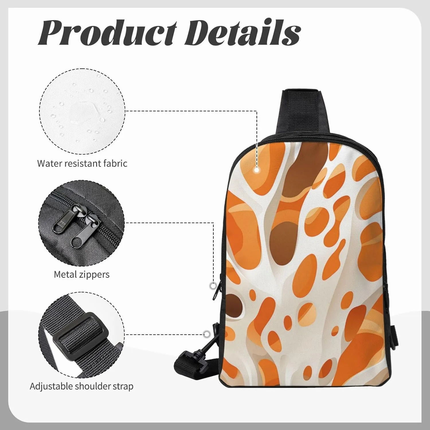 Sling Backpack Crossbody Sling Bag for Men Women Cross Chest Bag Brown and White Spots Shoulder Bag Travel Hiking Daypack