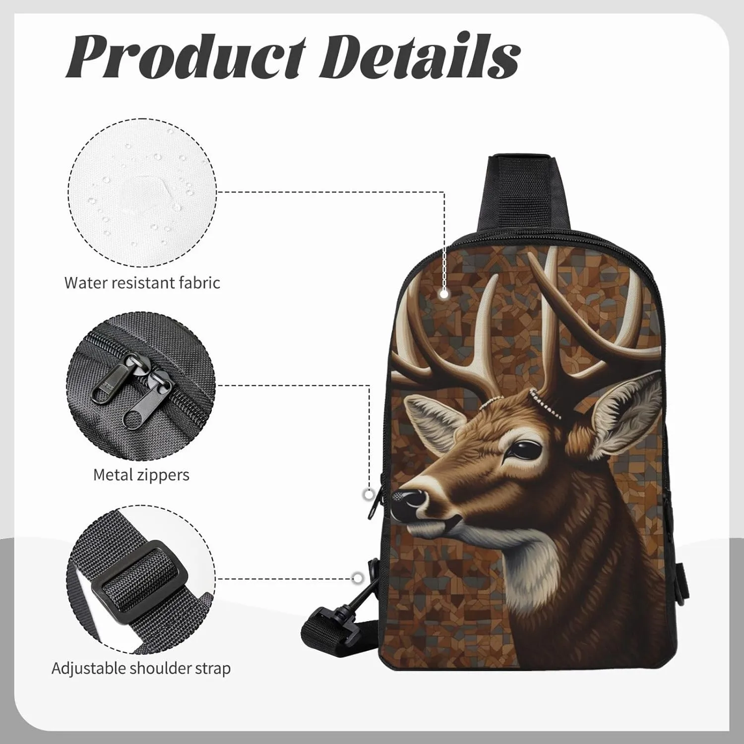 Sling Backpack Crossbody Sling Bag for Men Women Cross Chest Bag Deer on brown background Shoulder Bag Travel Hiking Daypack