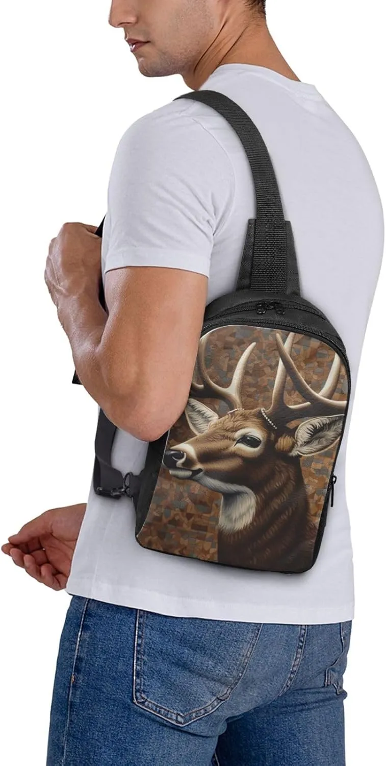 Sling Backpack Crossbody Sling Bag for Men Women Cross Chest Bag Deer on brown background Shoulder Bag Travel Hiking Daypack