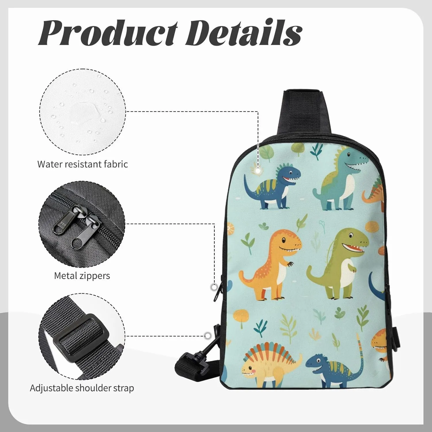 Sling Backpack Crossbody Sling Bag for Men Women Cross Chest Bag Dinosaur Print Shoulder Bag Travel Hiking Daypack