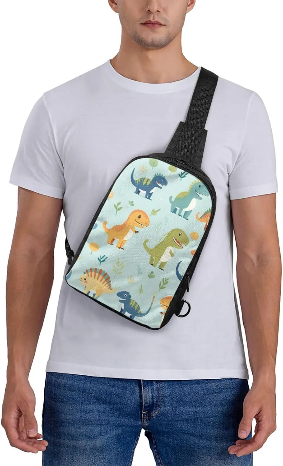 Sling Backpack Crossbody Sling Bag for Men Women Cross Chest Bag Dinosaur Print Shoulder Bag Travel Hiking Daypack