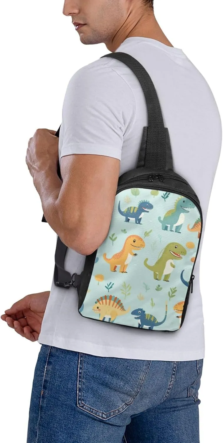 Sling Backpack Crossbody Sling Bag for Men Women Cross Chest Bag Dinosaur Print Shoulder Bag Travel Hiking Daypack