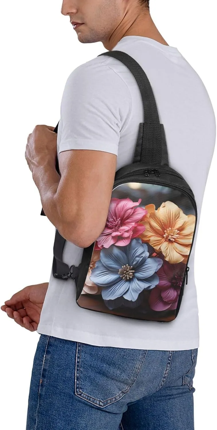 Sling Backpack Crossbody Sling Bag for Men Women Cross Chest Bag Flowers on Wooden Board Shoulder Bag Travel Hiking Daypack