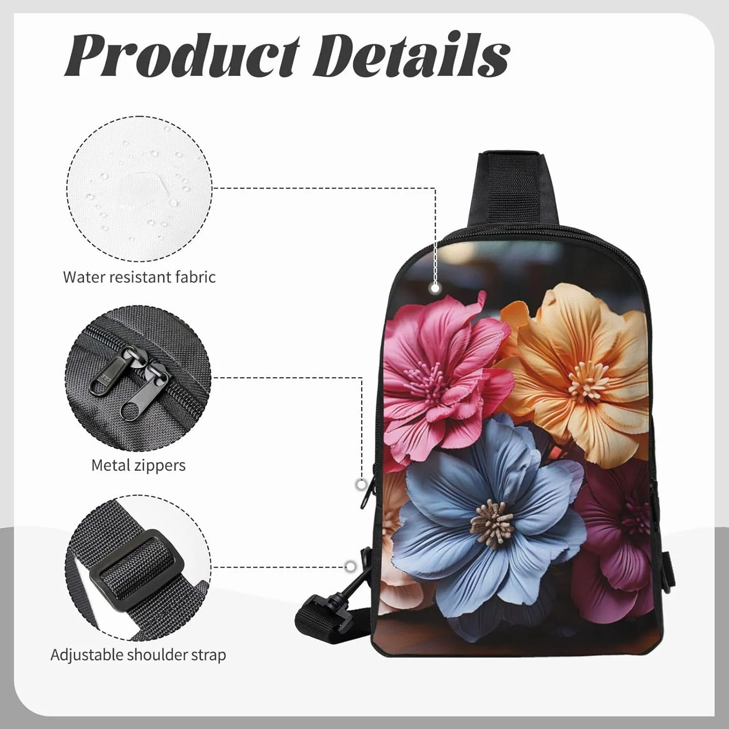 Sling Backpack Crossbody Sling Bag for Men Women Cross Chest Bag Flowers on Wooden Board Shoulder Bag Travel Hiking Daypack
