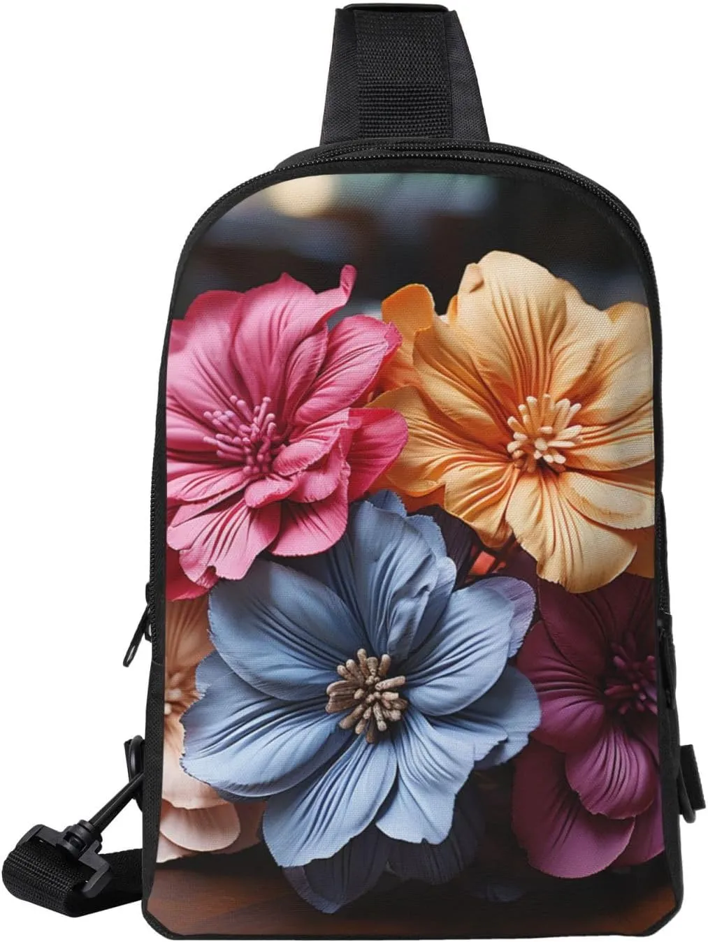 Sling Backpack Crossbody Sling Bag for Men Women Cross Chest Bag Flowers on Wooden Board Shoulder Bag Travel Hiking Daypack