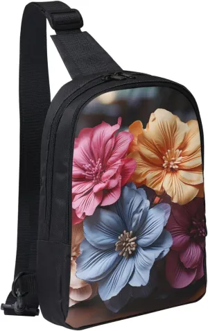 Sling Backpack Crossbody Sling Bag for Men Women Cross Chest Bag Flowers on Wooden Board Shoulder Bag Travel Hiking Daypack
