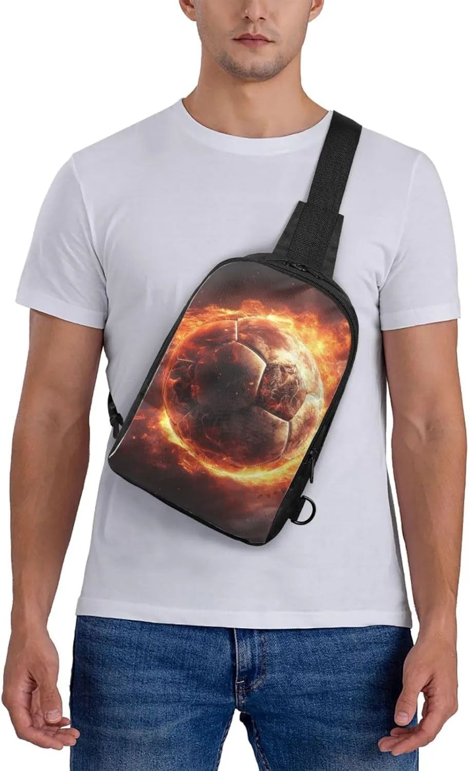 Sling Backpack Crossbody Sling Bag for Men Women Cross Chest Bag Football on Fire Shoulder Bag Travel Hiking Daypack