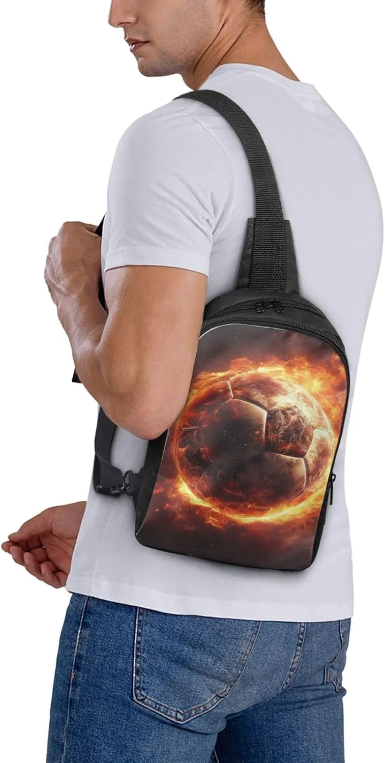 Sling Backpack Crossbody Sling Bag for Men Women Cross Chest Bag Football on Fire Shoulder Bag Travel Hiking Daypack