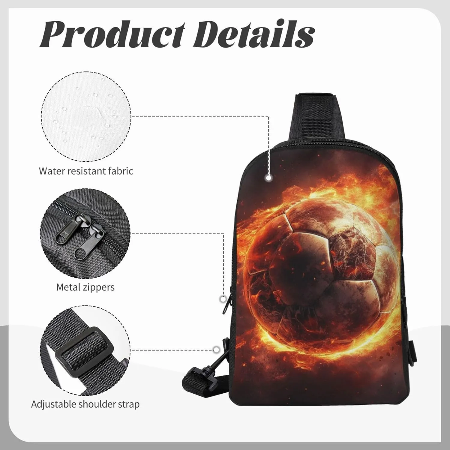 Sling Backpack Crossbody Sling Bag for Men Women Cross Chest Bag Football on Fire Shoulder Bag Travel Hiking Daypack