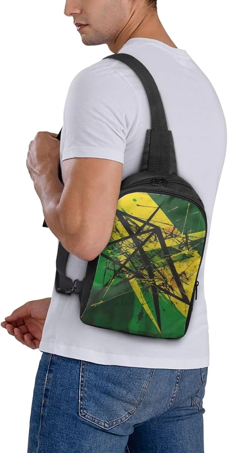 Sling Backpack Crossbody Sling Bag for Men Women Cross Chest Bag Green and Yellow Pattern Shoulder Bag Travel Hiking Daypack