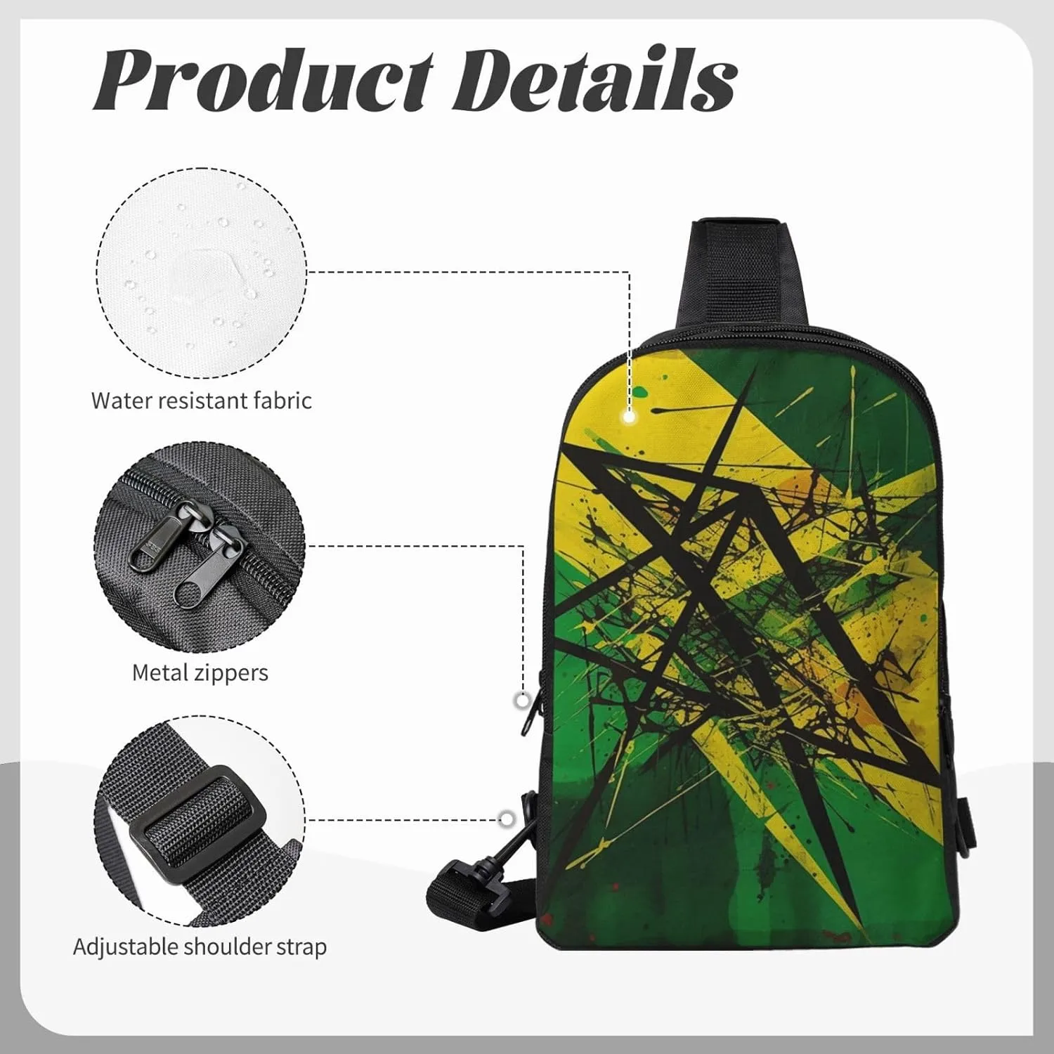 Sling Backpack Crossbody Sling Bag for Men Women Cross Chest Bag Green and Yellow Pattern Shoulder Bag Travel Hiking Daypack