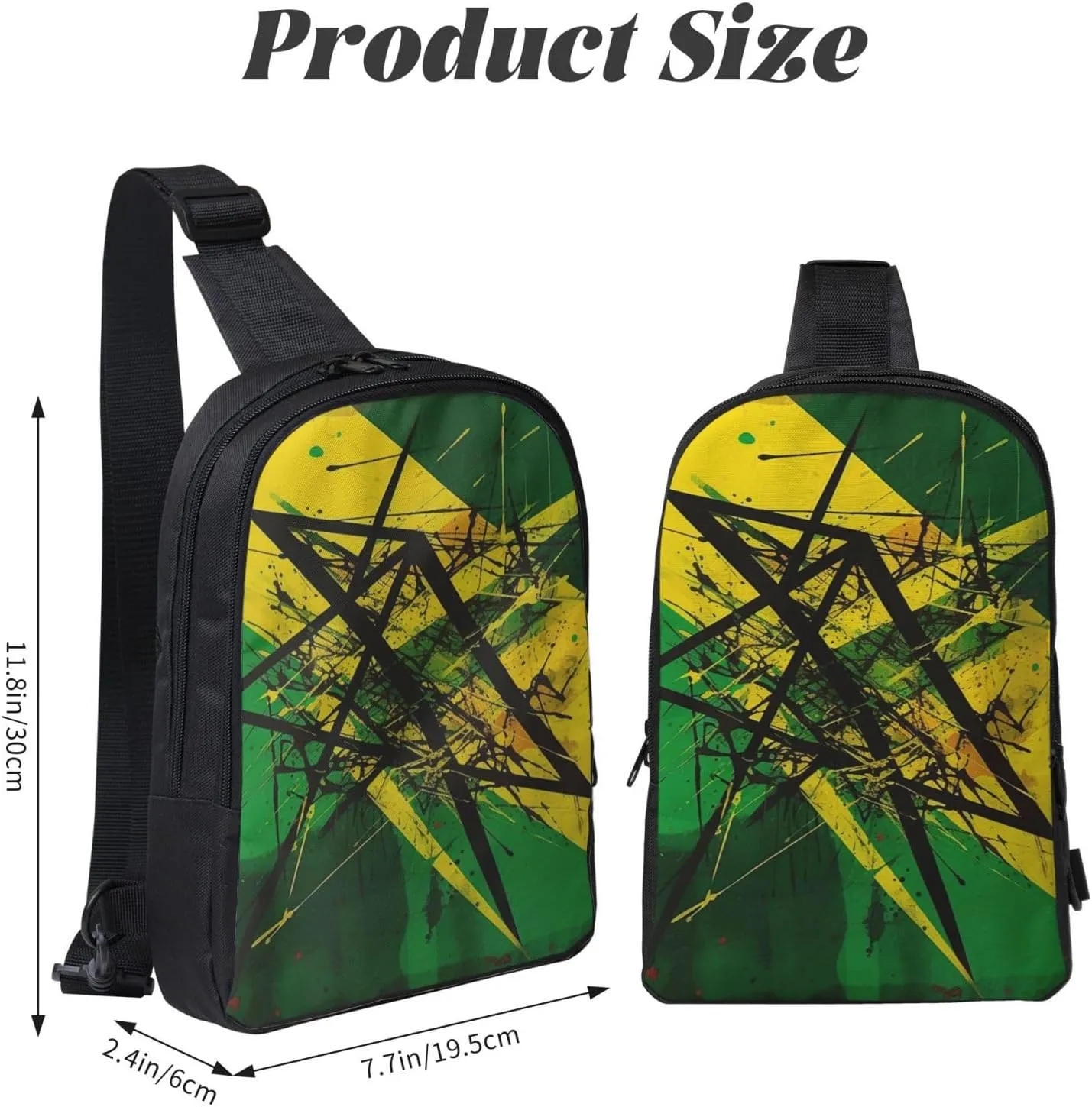 Sling Backpack Crossbody Sling Bag for Men Women Cross Chest Bag Green and Yellow Pattern Shoulder Bag Travel Hiking Daypack