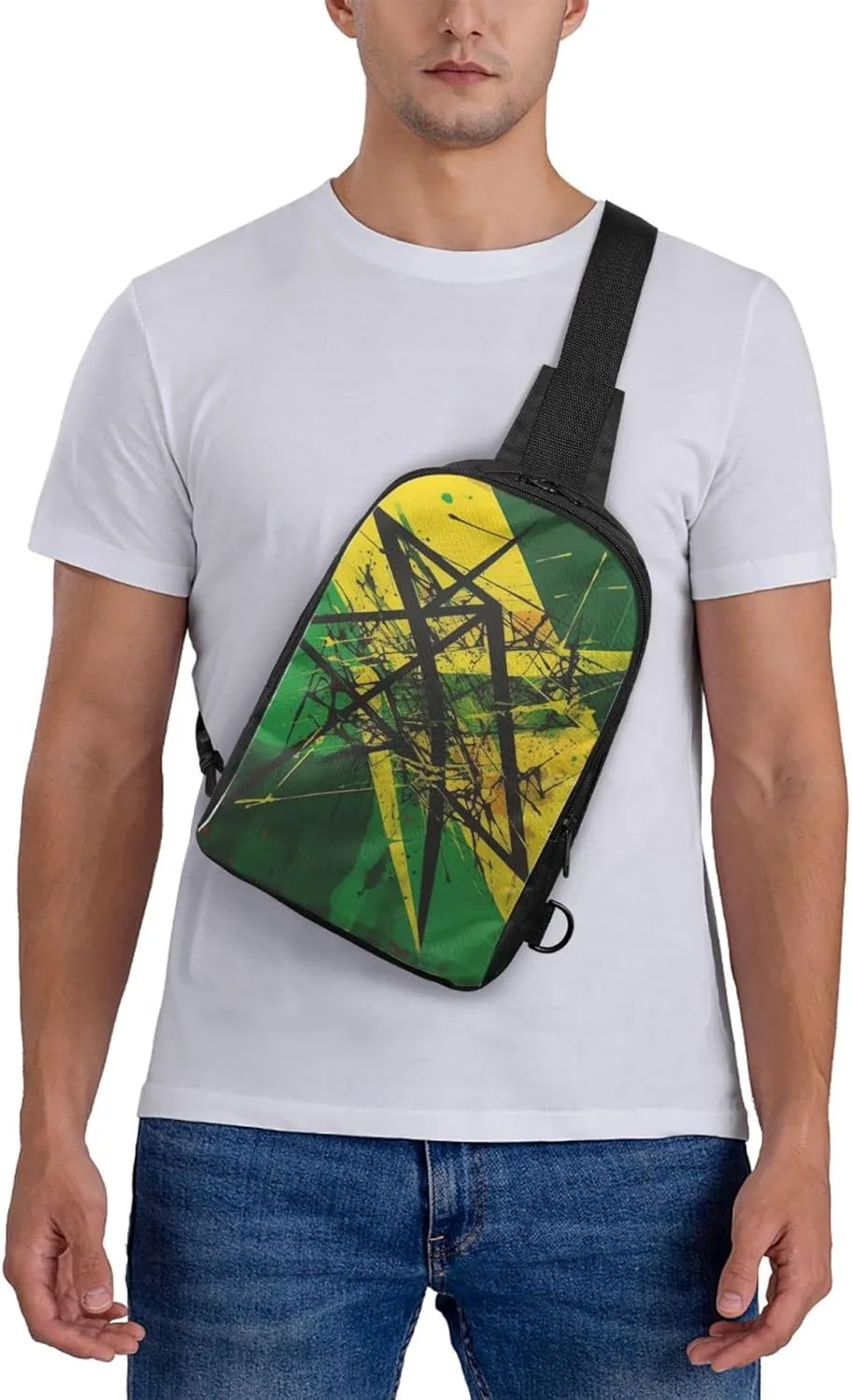 Sling Backpack Crossbody Sling Bag for Men Women Cross Chest Bag Green and Yellow Pattern Shoulder Bag Travel Hiking Daypack