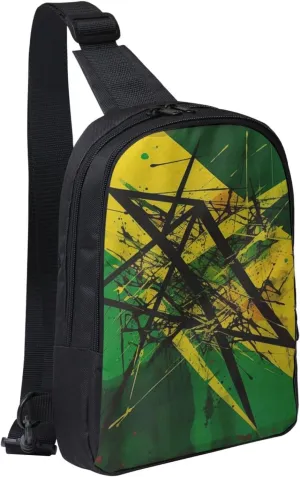 Sling Backpack Crossbody Sling Bag for Men Women Cross Chest Bag Green and Yellow Pattern Shoulder Bag Travel Hiking Daypack
