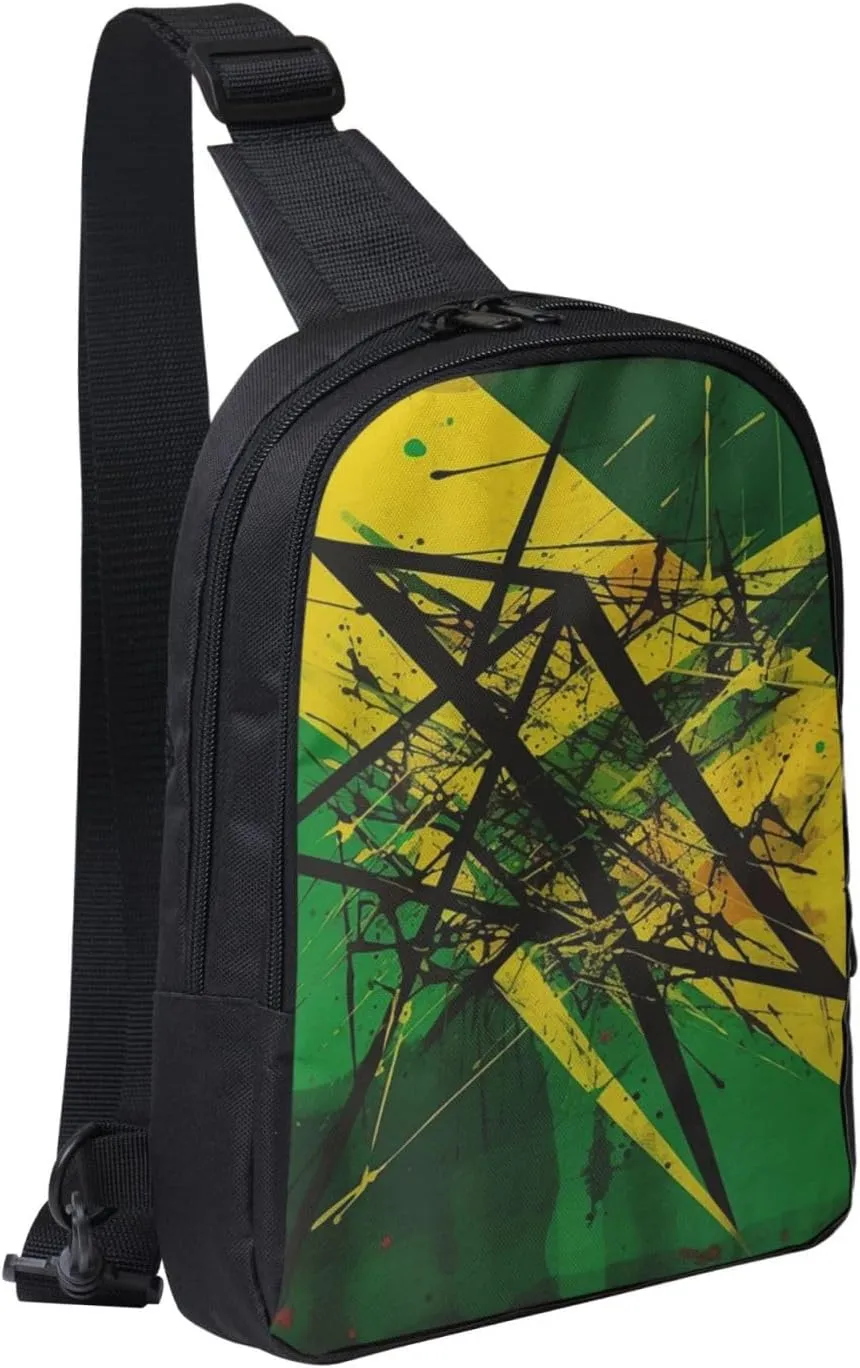 Sling Backpack Crossbody Sling Bag for Men Women Cross Chest Bag Green and Yellow Pattern Shoulder Bag Travel Hiking Daypack