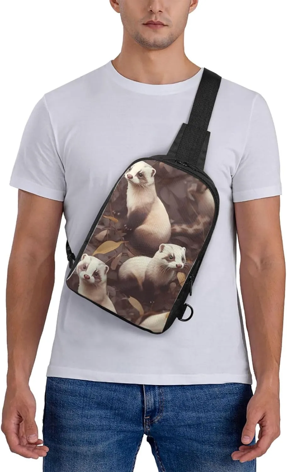 Sling Backpack Crossbody Sling Bag for Men Women Cross Chest Bag Hairy Ferret Shoulder Bag Travel Hiking Daypack