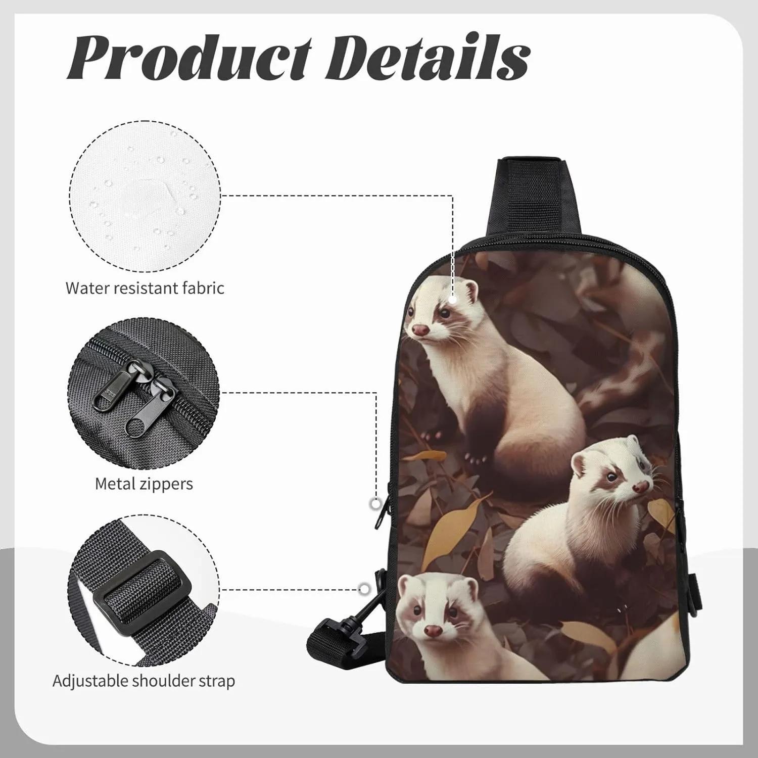 Sling Backpack Crossbody Sling Bag for Men Women Cross Chest Bag Hairy Ferret Shoulder Bag Travel Hiking Daypack