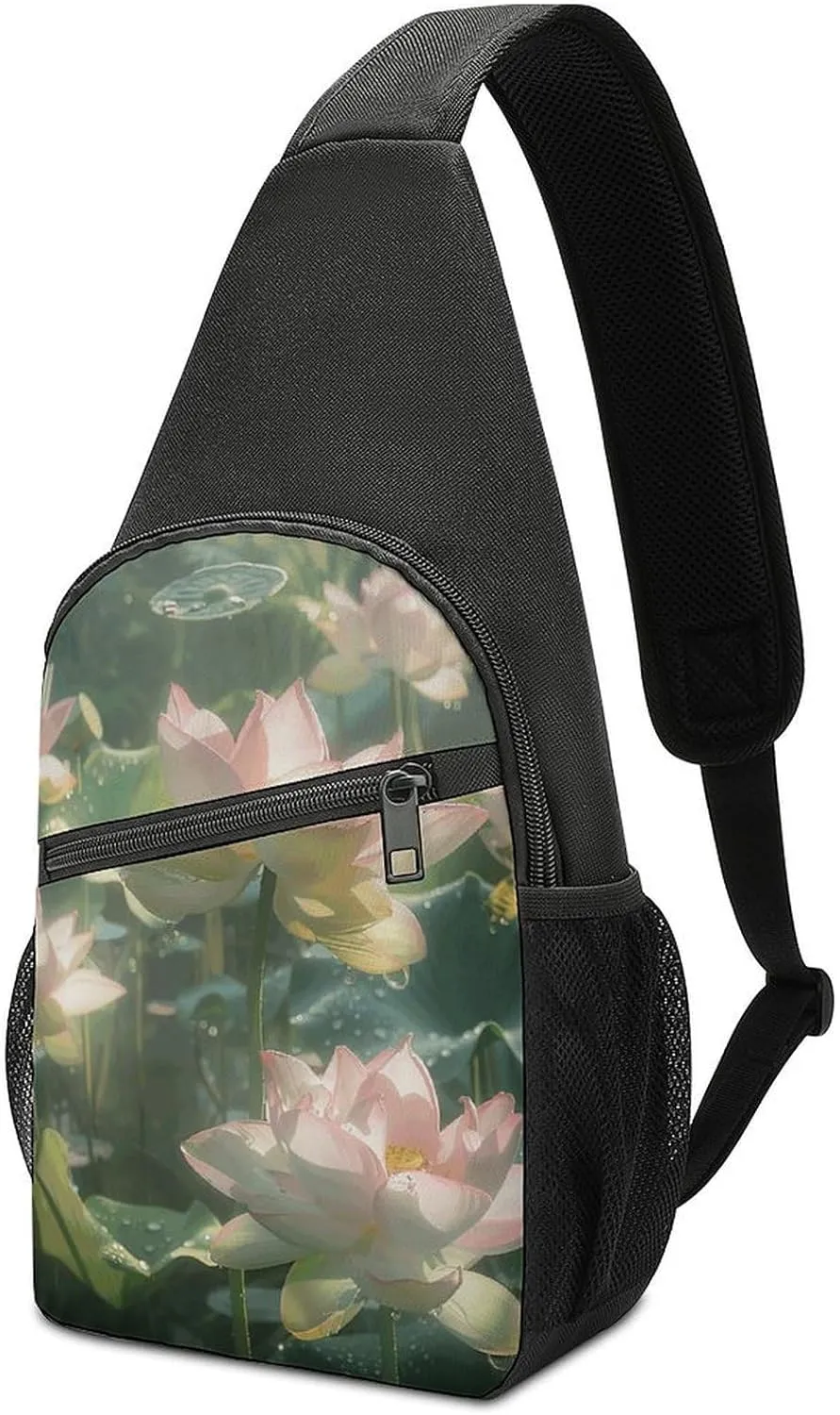 Sling Backpack Crossbody Sling Bag for Men Women Fanny Pack Surrounded by Leaves Chest Bag for Hiking Traveling