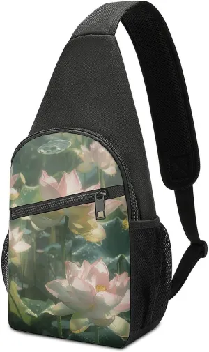 Sling Backpack Crossbody Sling Bag for Men Women Fanny Pack Surrounded by Leaves Chest Bag for Hiking Traveling