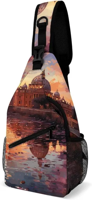 Sling Backpack for Women Men Crossbody Chest Bag Fanny Pack Rome Sunset Sling Bag for Hiking Travel