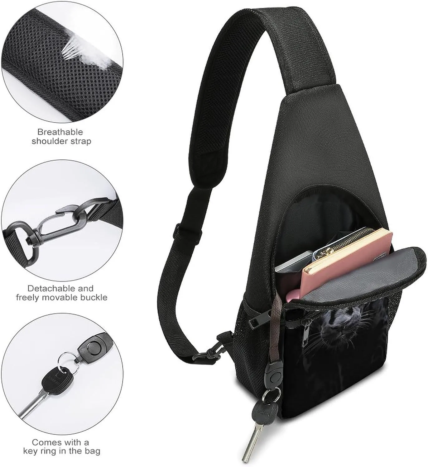 Sling Backpack for Women Men Crossbody Chest Bag Travel Animal Panther Daypack Shoulder Bag for Hiking