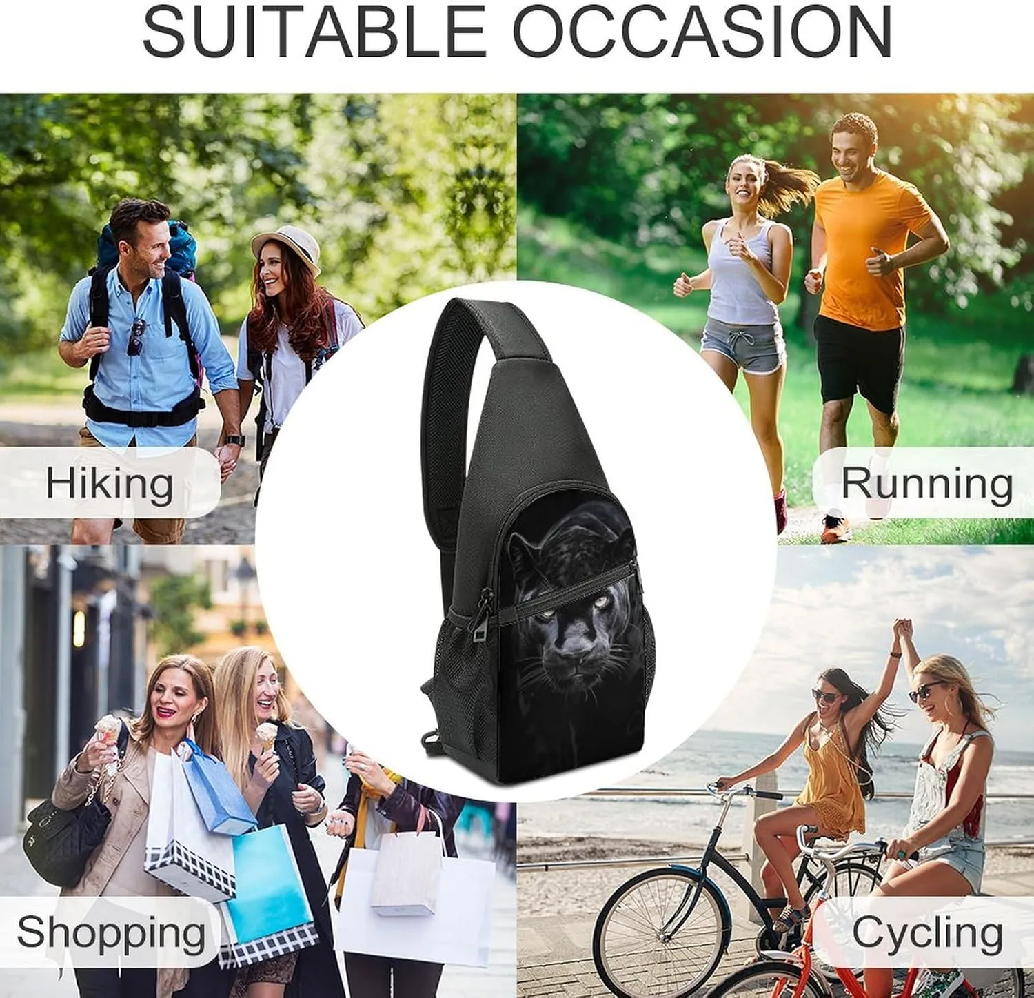 Sling Backpack for Women Men Crossbody Chest Bag Travel Animal Panther Daypack Shoulder Bag for Hiking