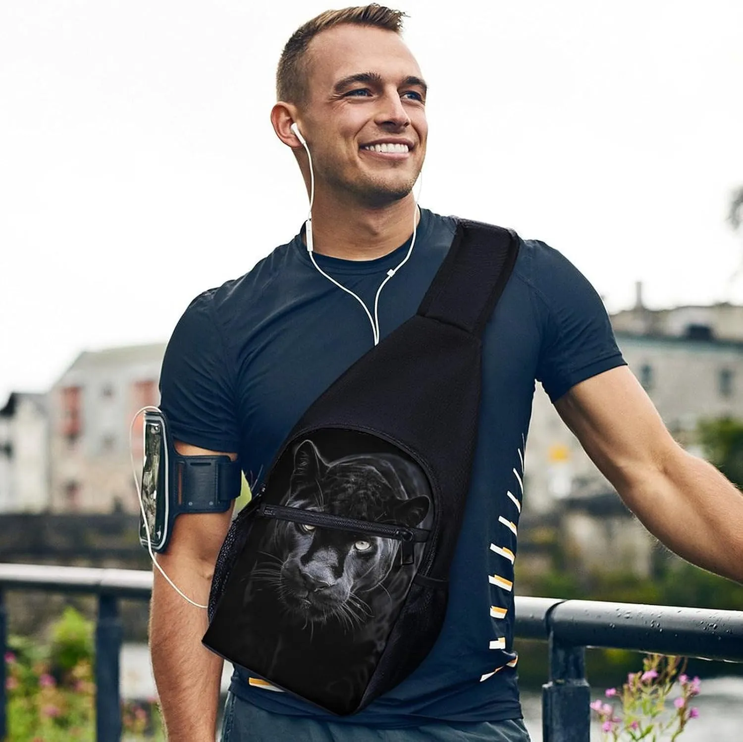 Sling Backpack for Women Men Crossbody Chest Bag Travel Animal Panther Daypack Shoulder Bag for Hiking