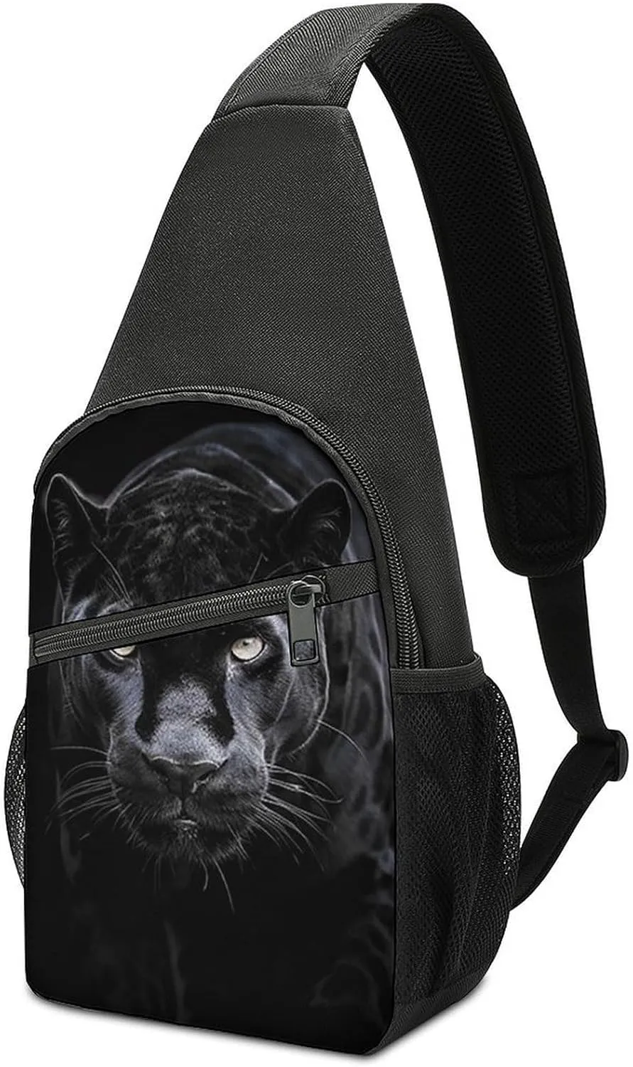 Sling Backpack for Women Men Crossbody Chest Bag Travel Animal Panther Daypack Shoulder Bag for Hiking